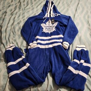 Toronto Maple Leafs Hockey Sockey Fleece One-Piece Jumpsuit PJ's NHL Men's Sz‎ S